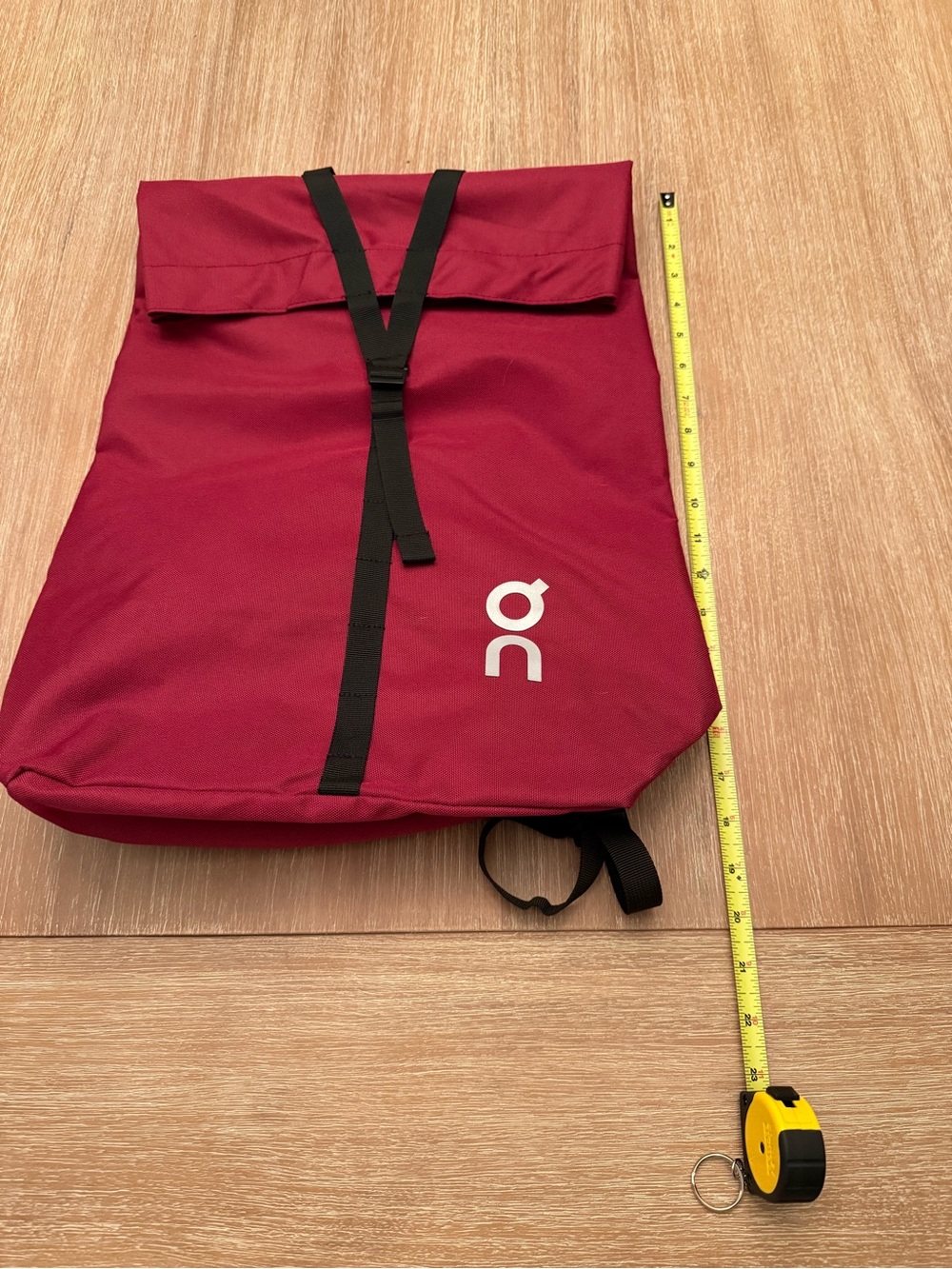 On Running Roll-Top Backpack in Deep Red with Black Straps